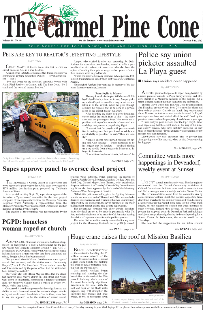 The October 5, 2012,
                front page of The Carmel Pine Cone