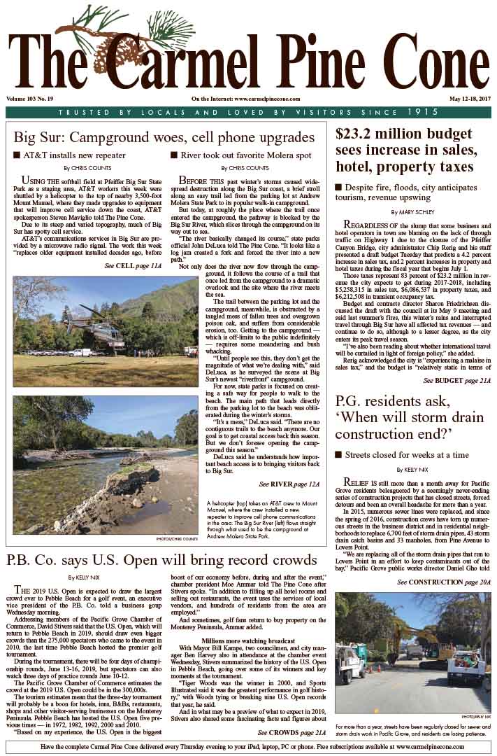 The May
                12, 2017, front page of The Carmel Pine Cone