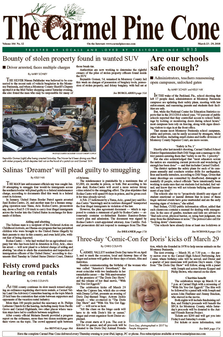 The March
                23, 2018, front page of The Carmel Pine Cone