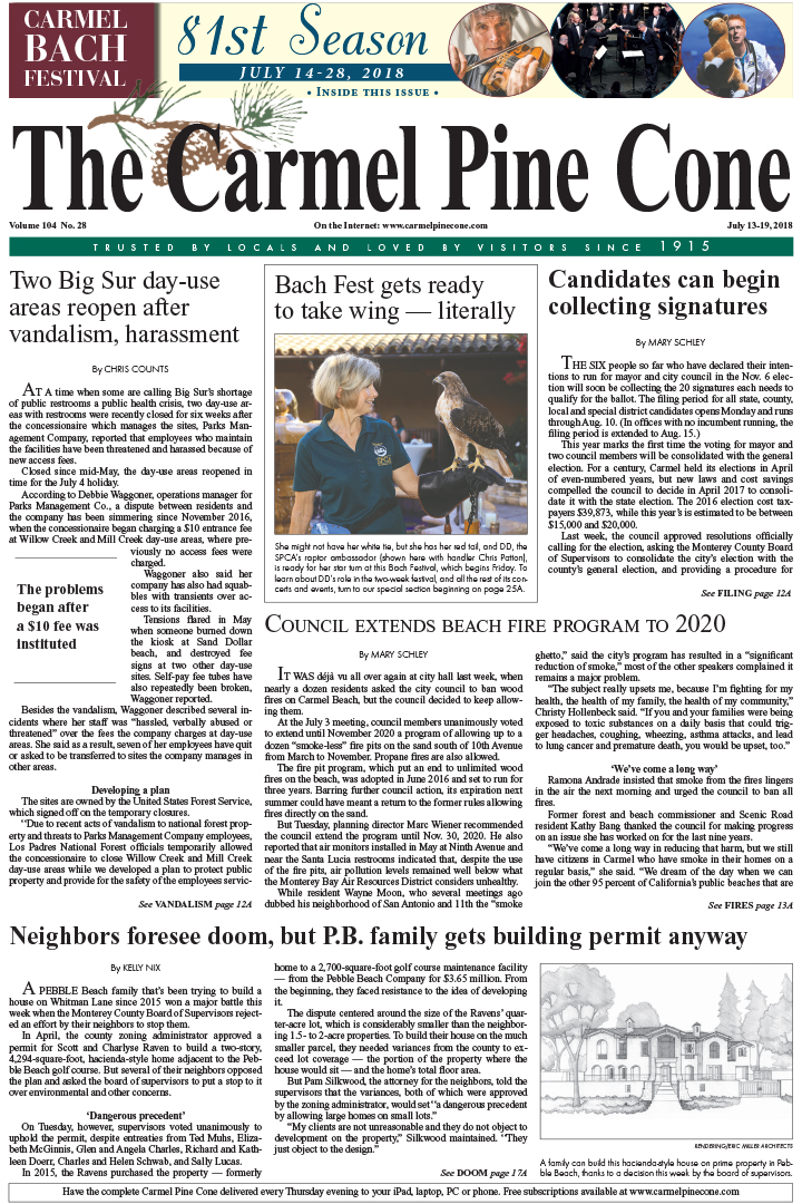 The June
                13, 2018, front page of The Carmel Pine Cone