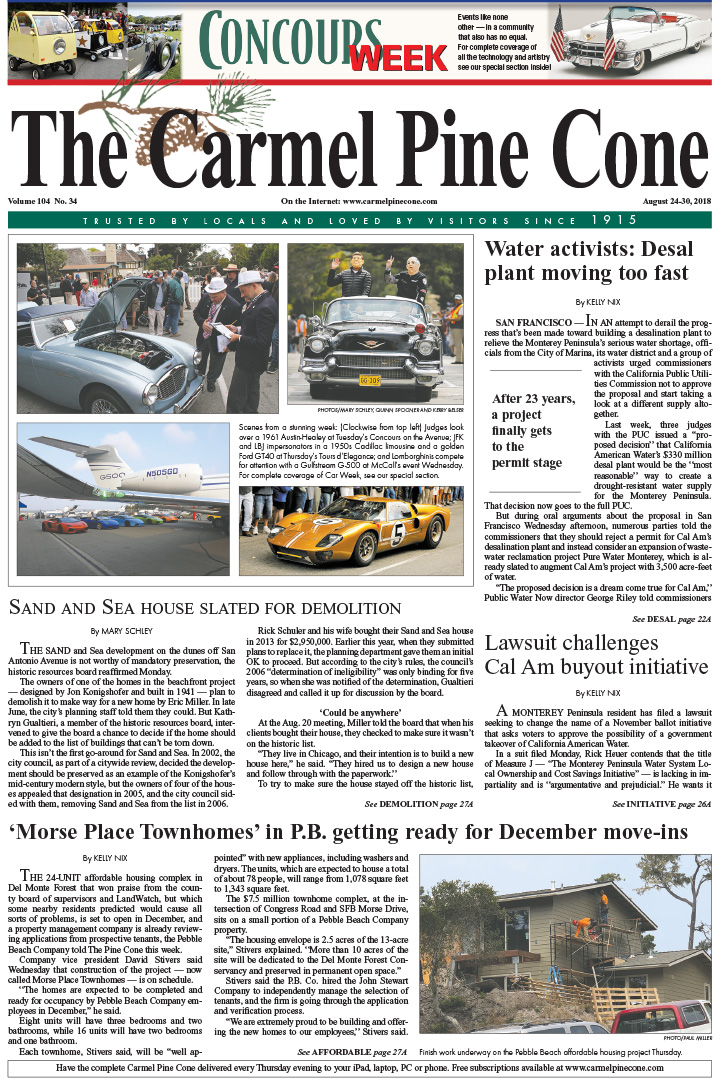 The
                August 10, 2018, front page of The Carmel Pine Cone