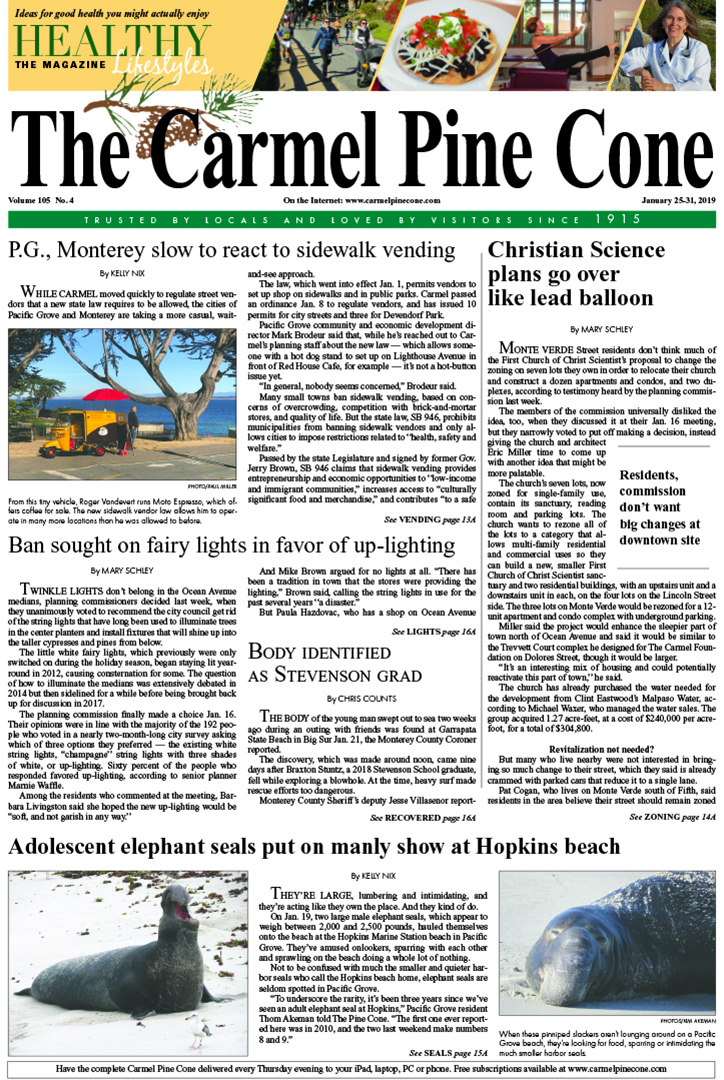 The
                January 25, 2018, front page of The Carmel Pine Cone