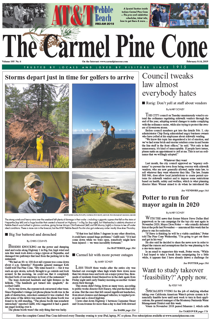 The
                February 8, 2019, front page of The Carmel Pine Cone