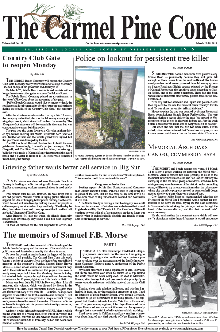 The March
                22, 2019, front page of The Carmel Pine Cone