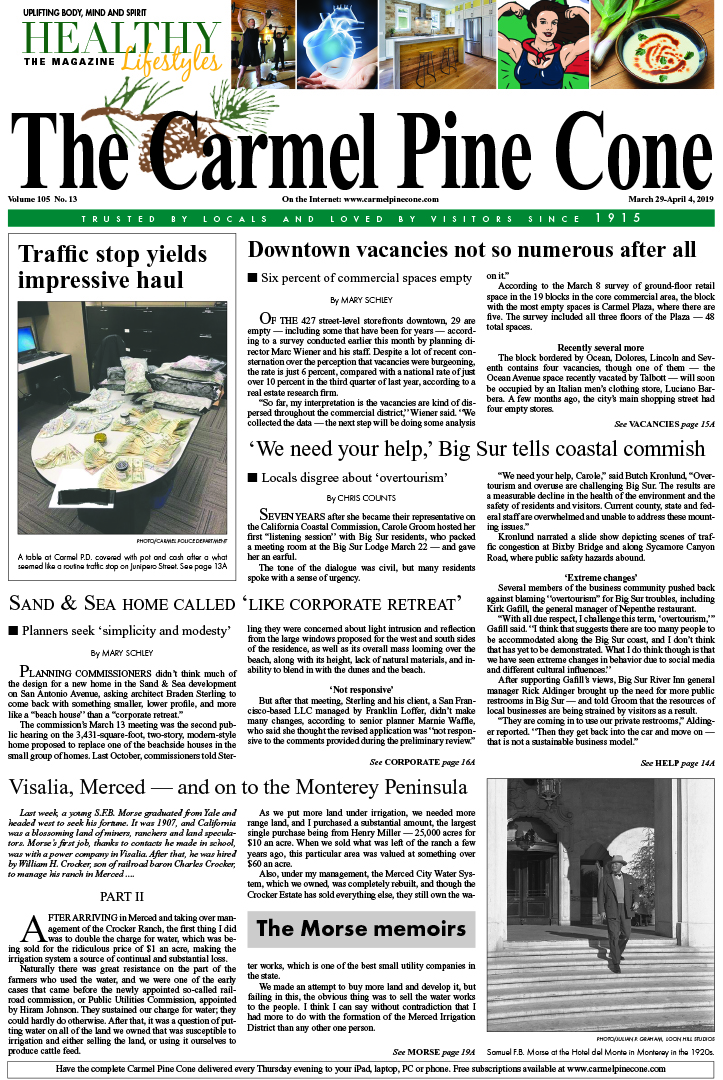 The March
                29, 2019, front page of The Carmel Pine Cone