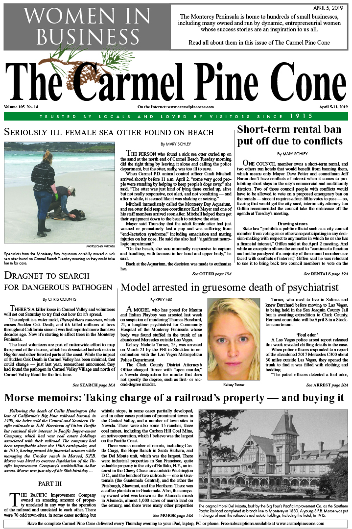 The April
                5, 2019, front page of The Carmel Pine Cone