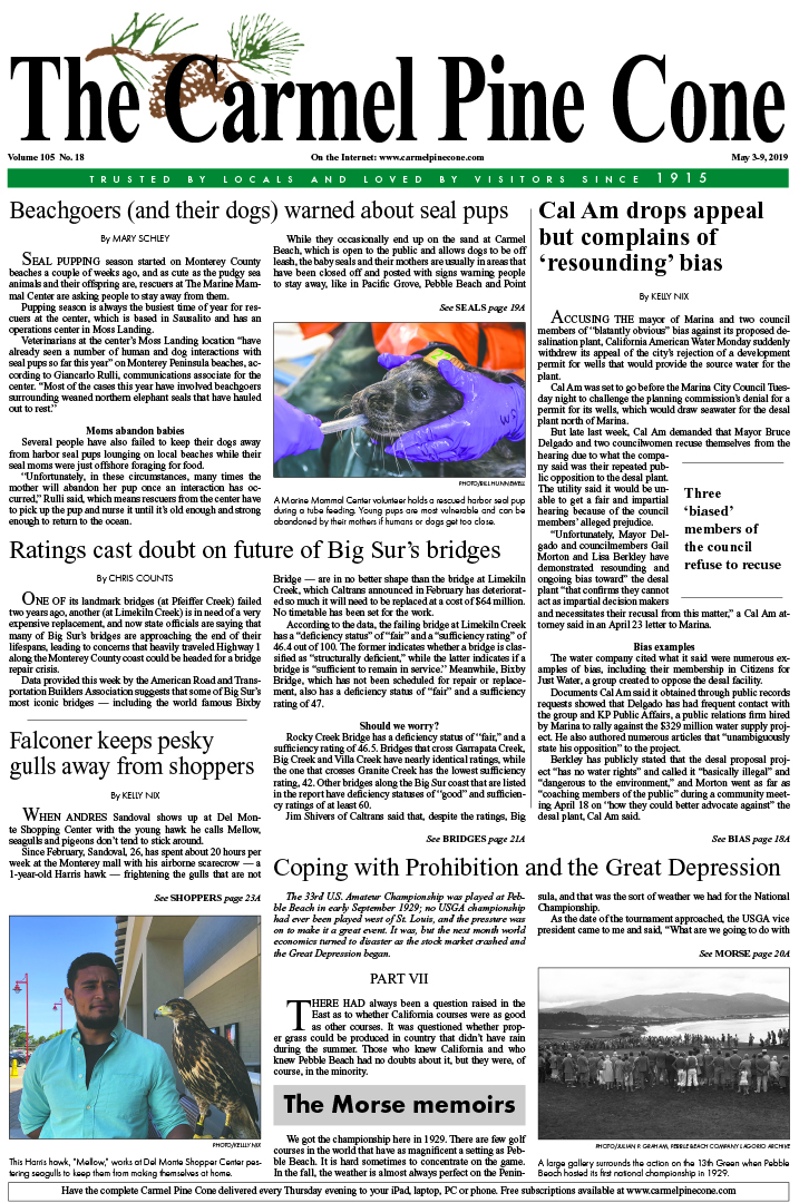 The May
                3, 2019, front page of The Carmel Pine Cone