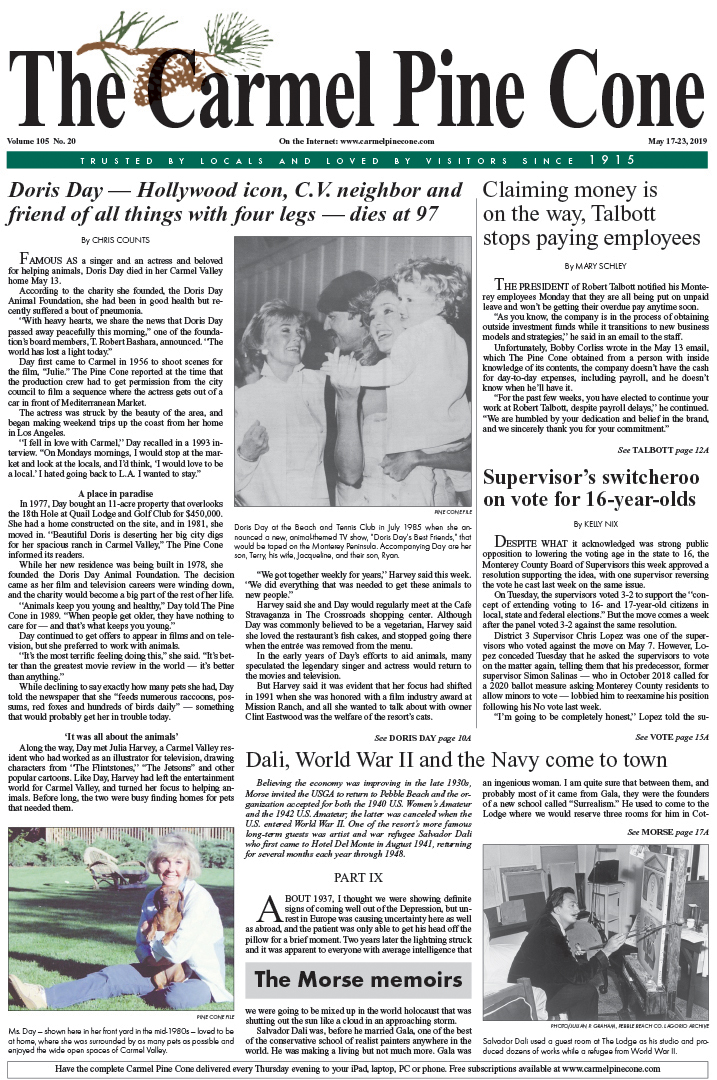 The May
                17, 2019, front page of The Carmel Pine Cone