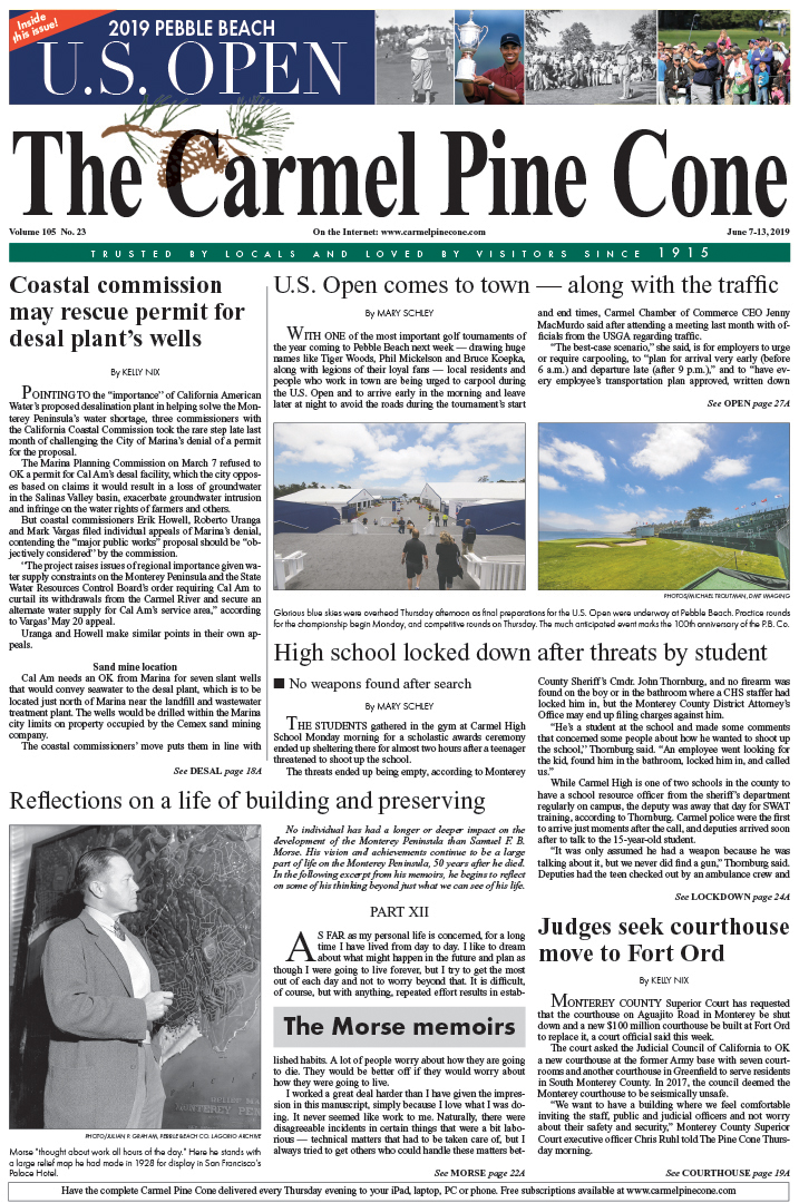 The June
                7, 2019, front page of The Carmel Pine Cone