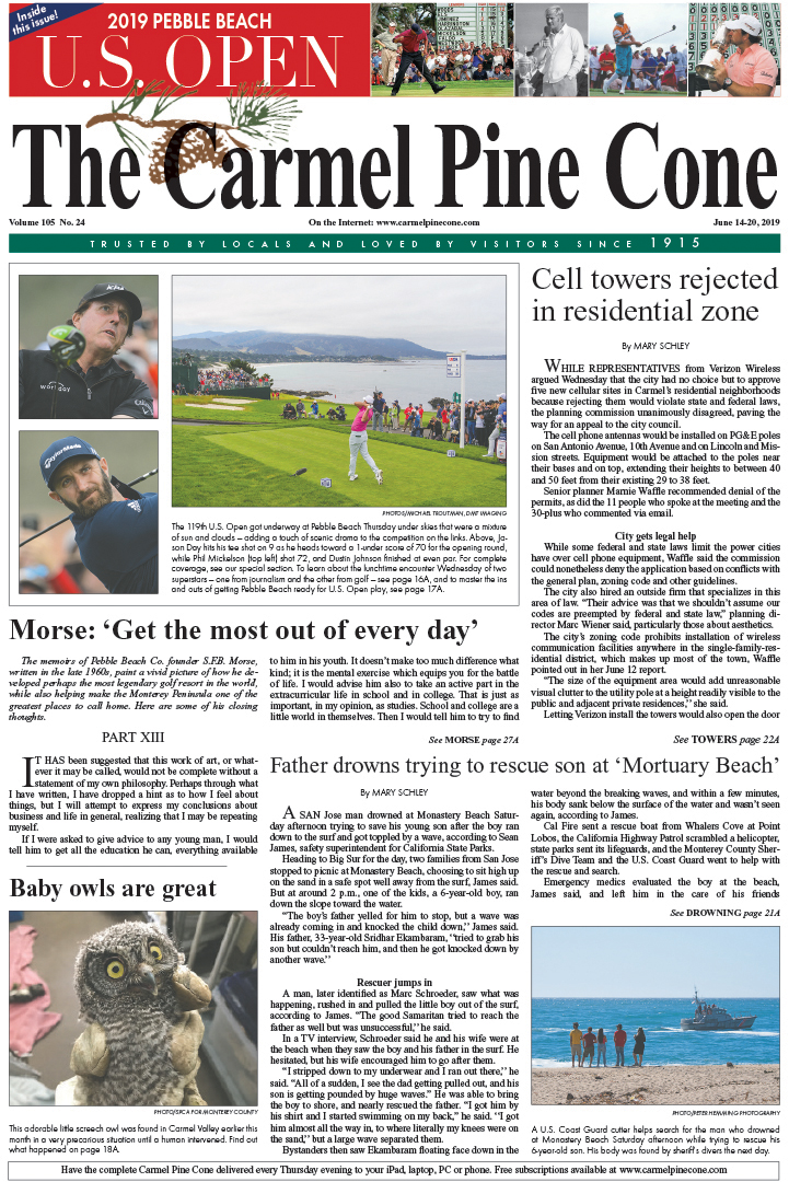The June
                14, 2019, front page of The Carmel Pine Cone