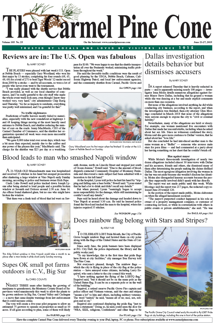 The June
                21, 2019, front page of The Carmel Pine Cone