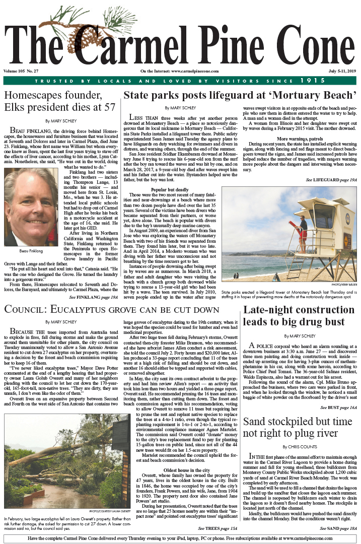 The July
                5, 2019, front page of The Carmel Pine Cone