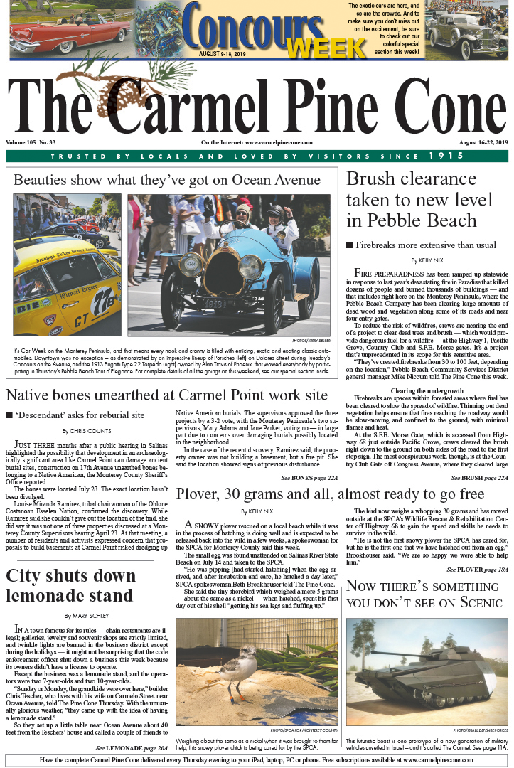 The
                August 16, 2019, front page of The Carmel Pine Cone