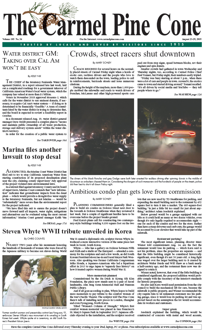 The
                August 23, 2019, front page of The Carmel Pine Cone