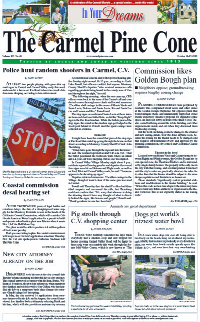 The
                October 11, 2019, front page of The Carmel Pine Cone