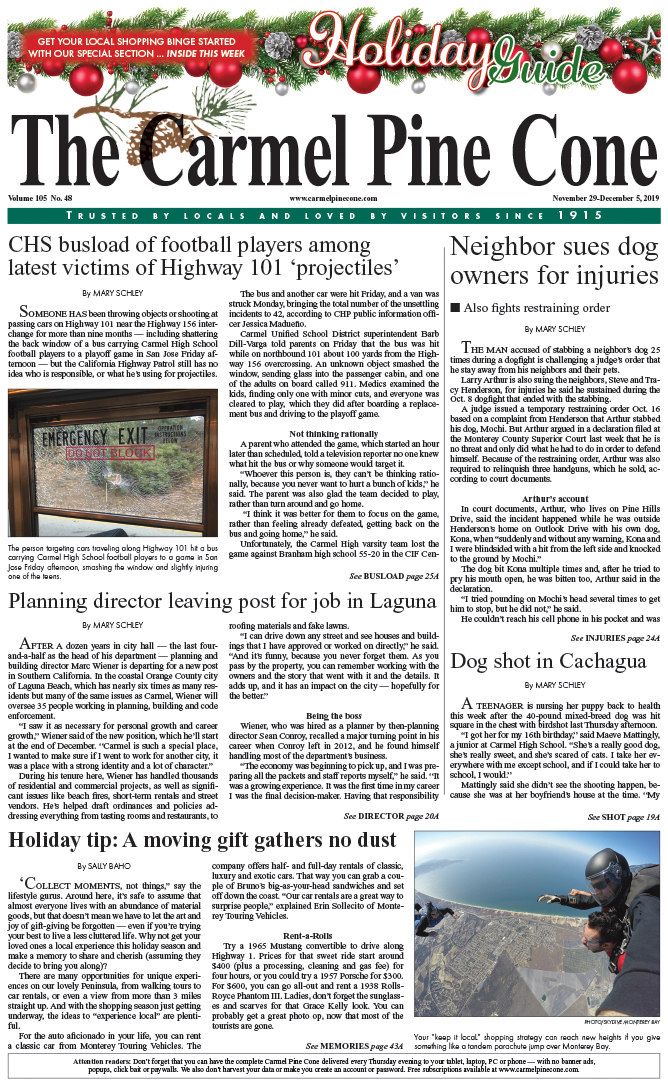 The
                November 29, 2019, front page of The Carmel Pine Cone