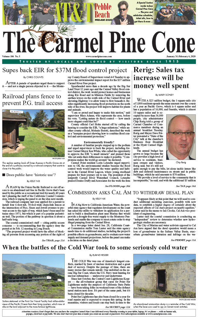The
                January 31, 2020, front page of The Carmel Pine Cone