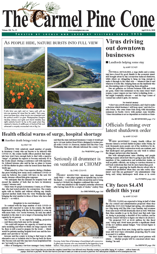 The April
                10, 2020, front page of The Carmel Pine Cone