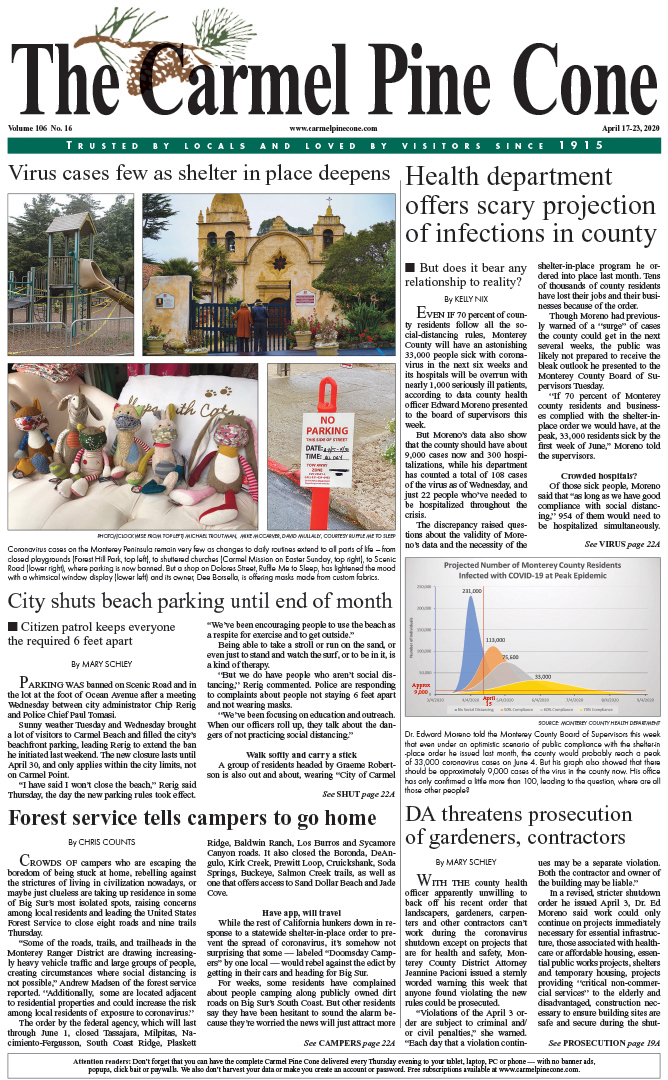 The April
                17, 2020, front page of The Carmel Pine Cone