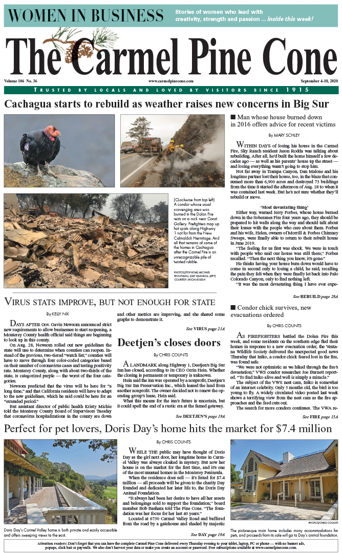 The
                September 4, 2020, front page of The Carmel Pine Cone