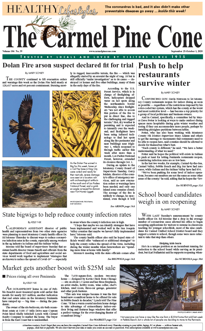 The
                September 25, 2020, front page of The Carmel Pine Cone