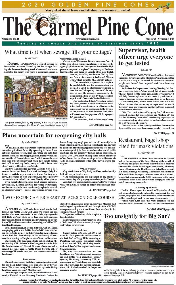 The
                October 30, 2020, front page of The Carmel Pine Cone