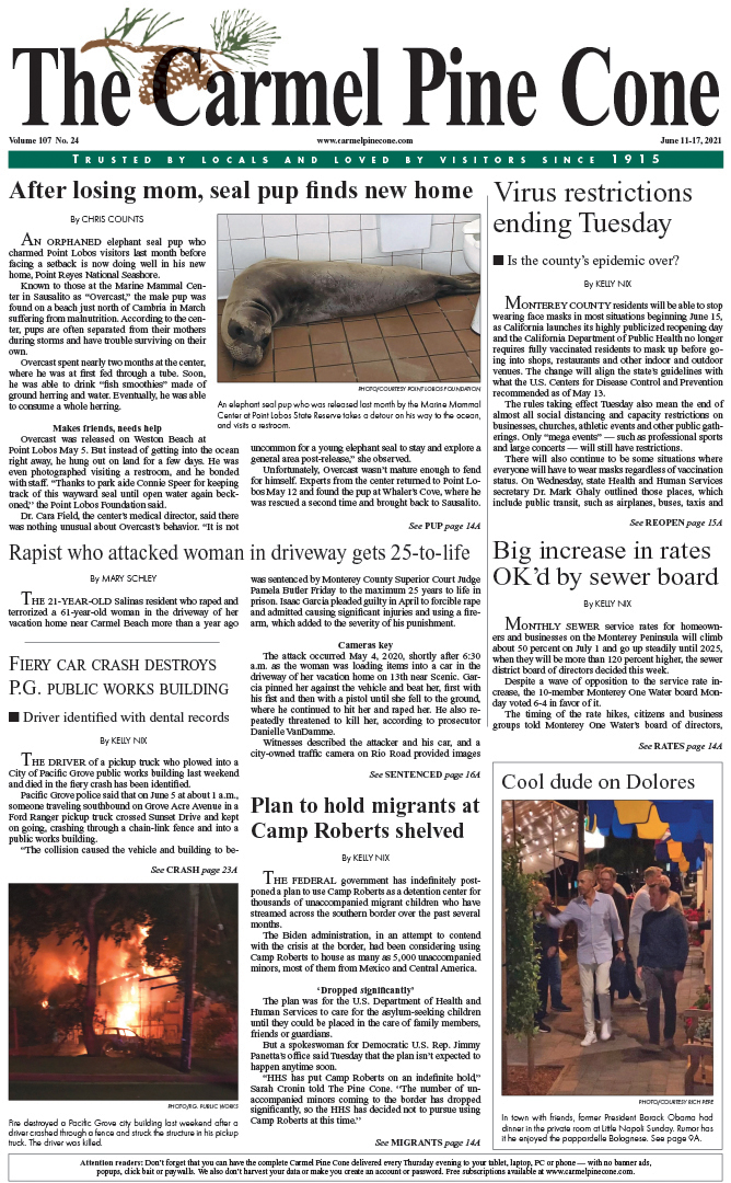 The June
                11, 2021, front page of The Carmel Pine Cone