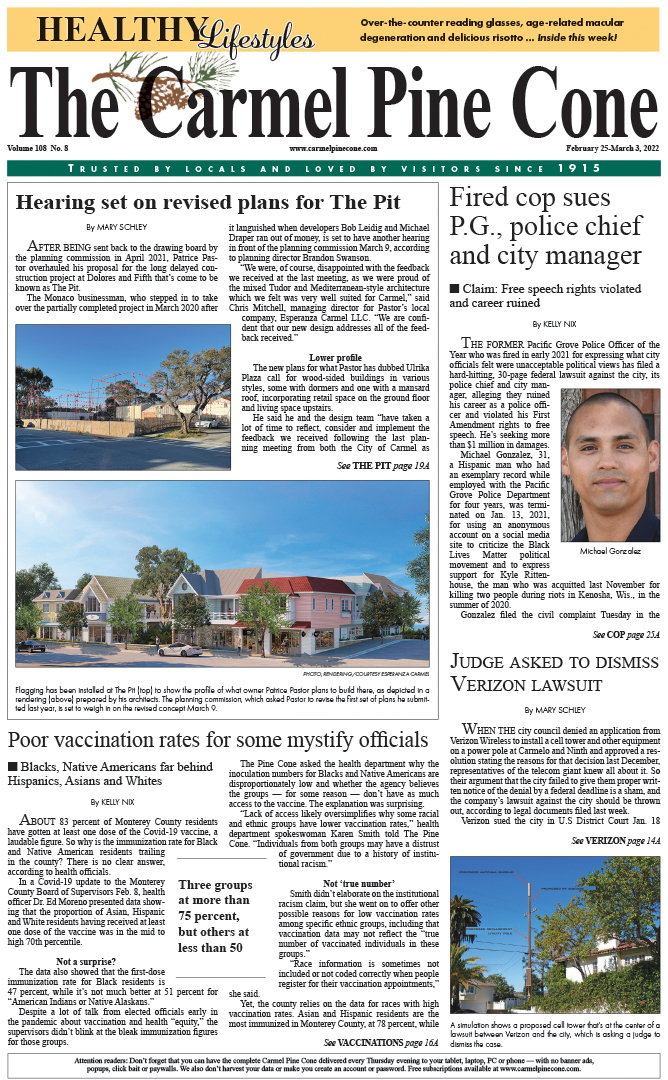 The
                February 25, 2022, front page of The Carmel Pine Cone